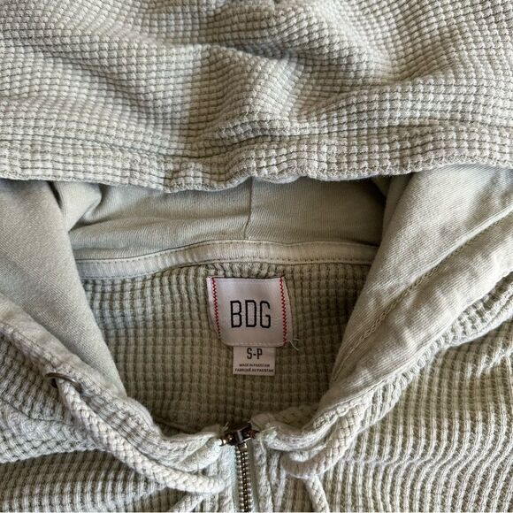 BDG Urban Outfitters Green Waffle Knit Zip Up Sweatshirt Size Small - Picture 5 of 10